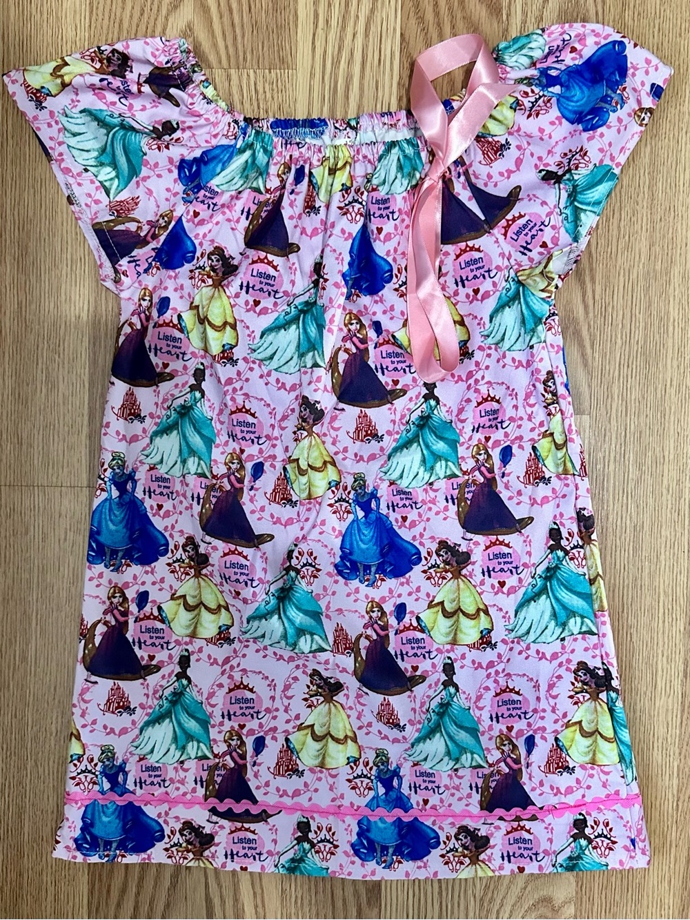 Girls' Pink Princess Character Dress with Ribbon